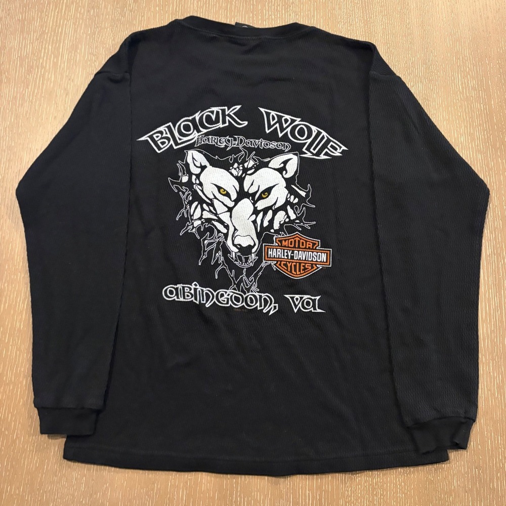 Vintage Y2K Harley Davidson T-Shirt Tribal Wolf Logo Biker Punk Virginia Medium
